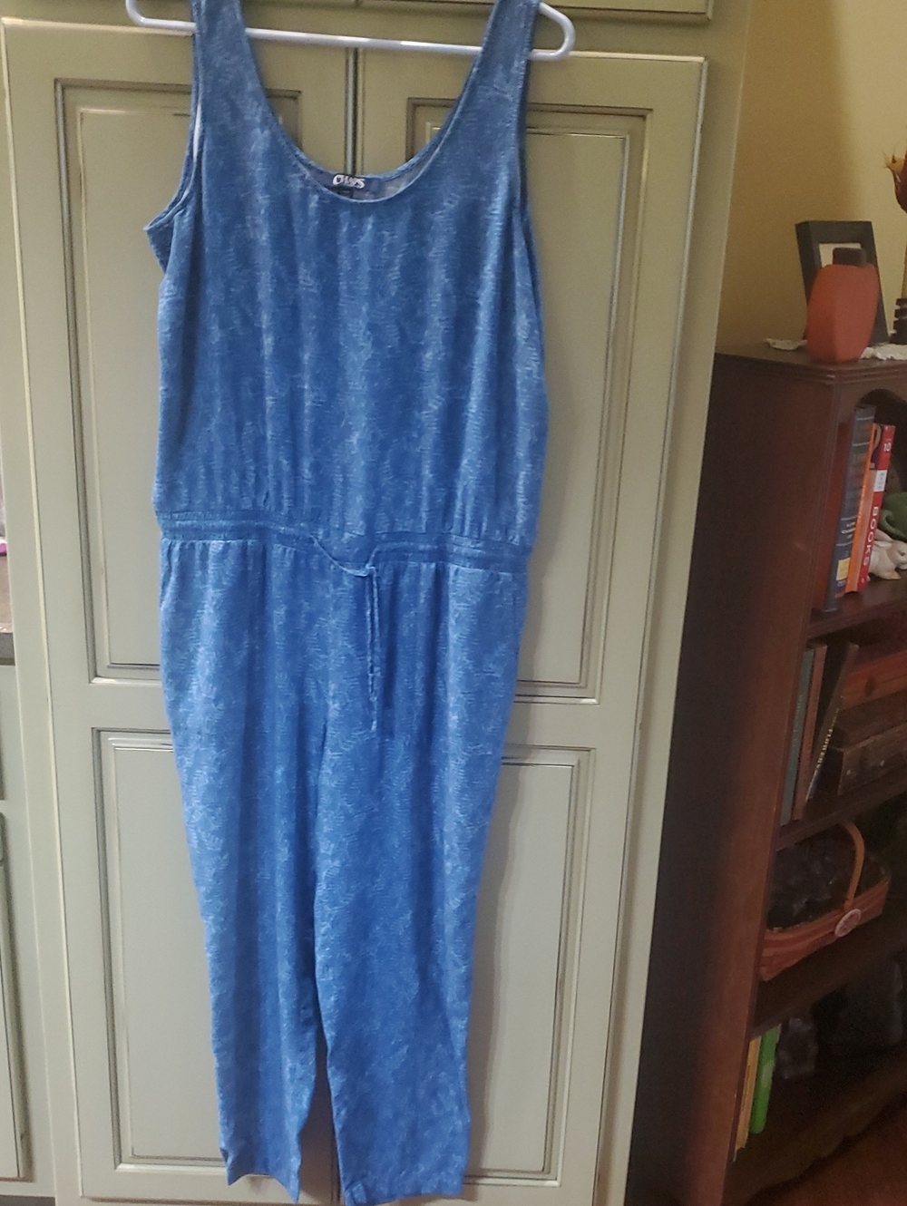 Chaps Blue Sleeveless Jumpsuit with Drawstring Waist